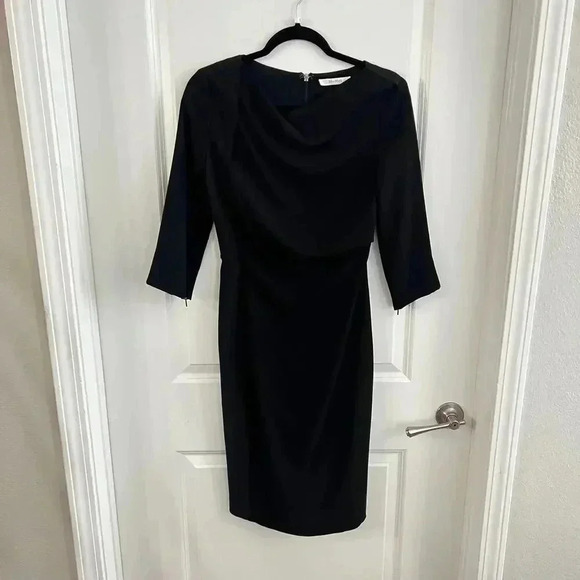 336 Max Mara Drapped Front Long Sleeve Dress Size 38 Color Black - Picture 1 of 6